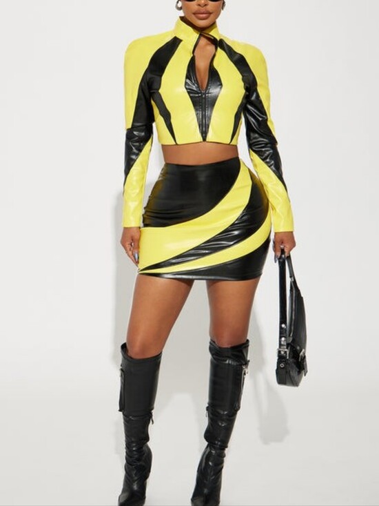 Fashion Nova Jackets & Blazers - Fashion Nova Yellow & Black Colorblock Mini Skirt